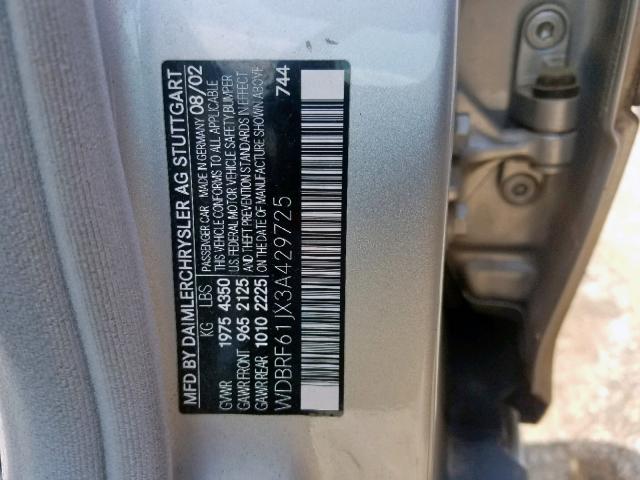 WDBRF61JX3A429725 - 2003 MERCEDES-BENZ C 240 SILVER photo 10