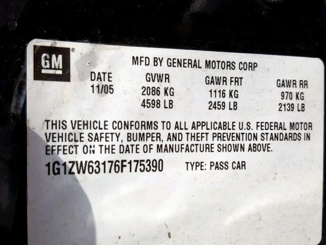 1G1ZW63176F175390 - 2006 CHEVROLET MALIBU MAX 黑色 照片 10