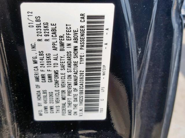 1HGCS1B83CA006262 - 2012 HONDA ACCORD EXL BLACK photo 10