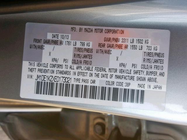 JM1DE1KZXE0173021 - 2014 MAZDA MAZDA2 SPO 银色 照片 10