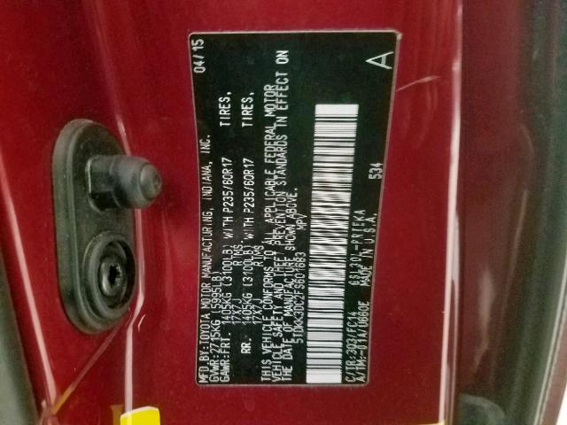 5TDKK3DC2FS601683 - 2015 TOYOTA SIENNA LE RED photo 10