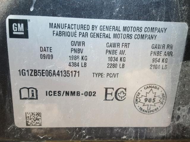 1G1ZB5E06A4135171 - 2010 CHEVROLET MALIBU LS 灰色 照片 10