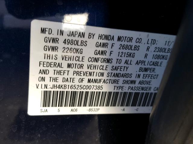 JH4KB16525C007385 - 2005 ACURA RL BLUE photo 10