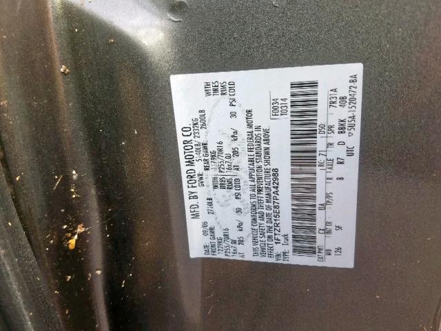 1FTZR15E87PA42988 - 2007 FORD RANGER SUP GRAY photo 10