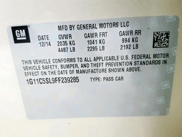 1G11C5SL9FF239285 - 2015 CHEVROLET MALIBU 1LT TAN photo 10