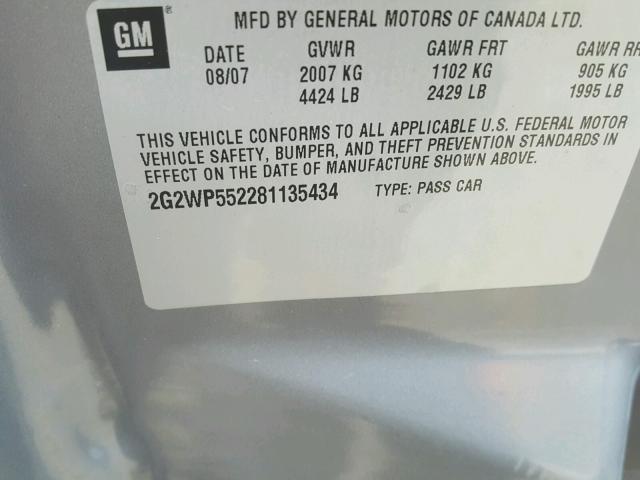 2G2WP552281135434 - 2008 PONTIAC GRAND PRIX ლურჯი ფოტო 10