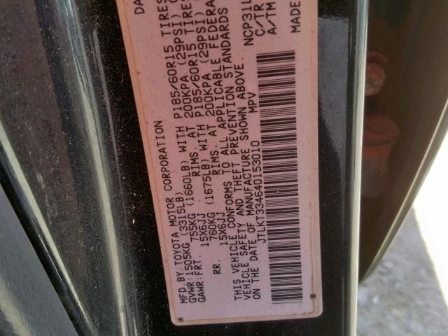 JTLKT334640153010 - 2004 TOYOTA SCION XB შავი ფოტო 10