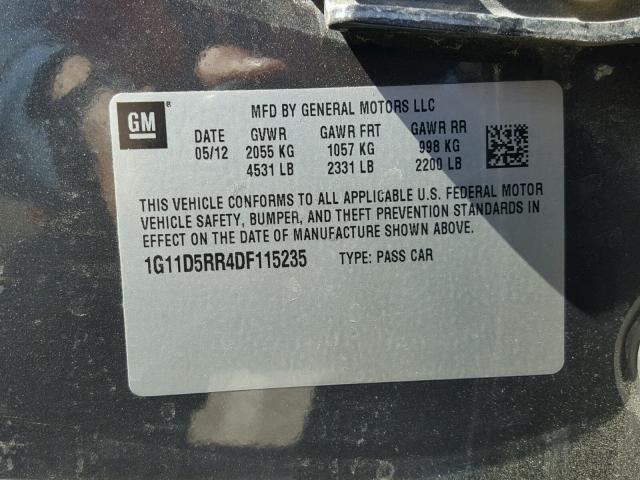 1G11D5RR4DF115235 - 2013 CHEVROLET MALIBU 1LT GRAY photo 10