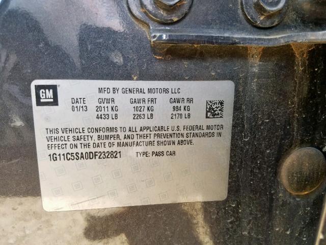 1G11C5SA0DF232821 - 2013 CHEVROLET MALIBU 1LT CHARCOAL photo 10