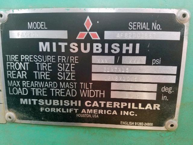 AF82D01867 - 2002 MITSUBISHI FORKLIFT GREEN photo 10