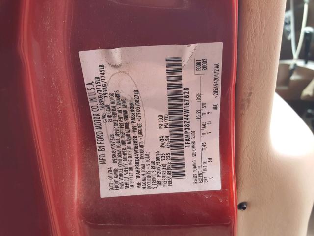 1FAHP38Z44W167828 - 2004 FORD FOCUS ZTS RED photo 10