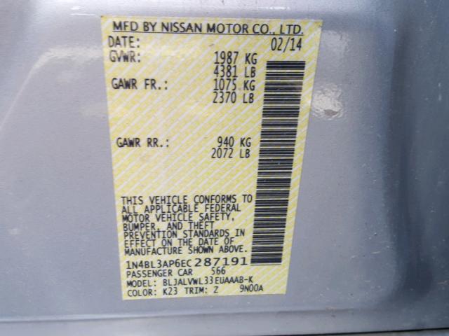 1N4BL3AP6EC287191 - 2014 NISSAN ALTIMA 3.5 SILVER photo 10