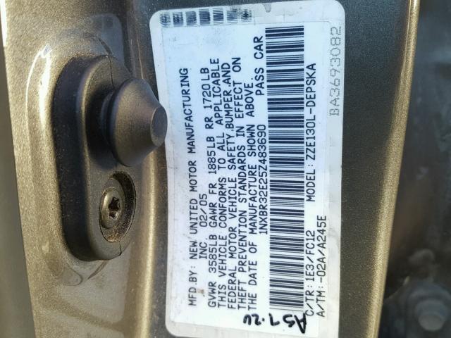 1NXBR32E25Z483690 - 2005 TOYOTA COROLLA S GRAY photo 10