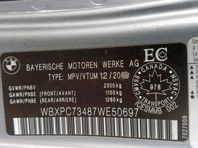 WBXPC73487WE50697 - 2007 BMW X3 3.0I GRAY photo 10