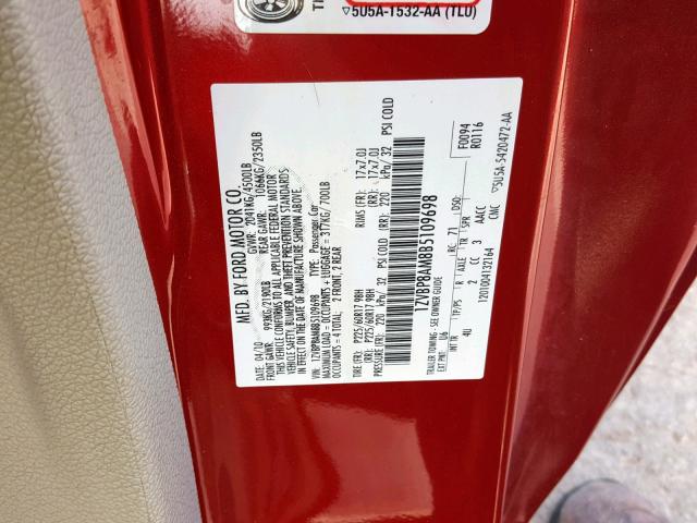 1ZVBP8AM8B5109698 - 2011 FORD MUSTANG RED photo 10