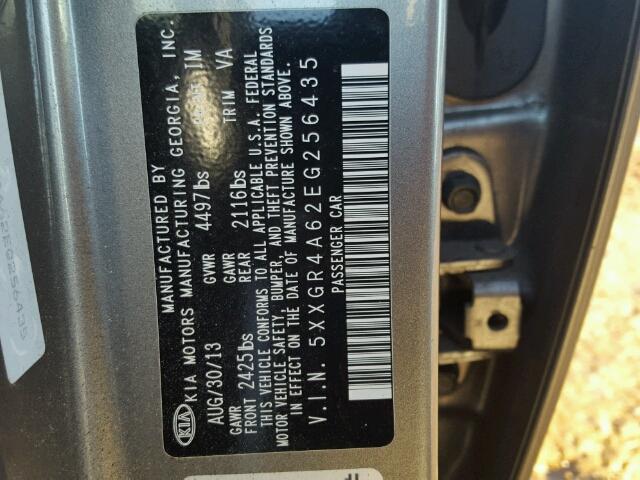 5XXGR4A62EG256435 - 2014 KIA OPTIMA SX SILVER photo 10