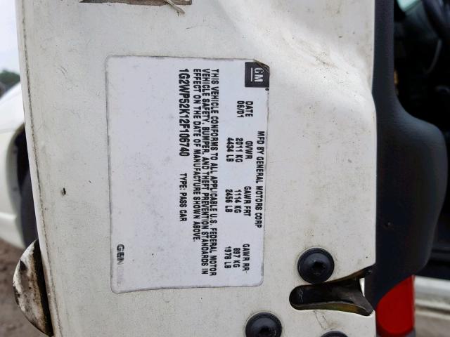 1G2WP52K12F106740 - 2002 PONTIAC GRAND PRIX WHITE photo 10