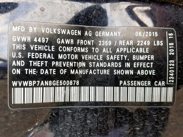 WVWBP7AN8GE500878 - 2016 VOLKSWAGEN CC BASE BLACK photo 10