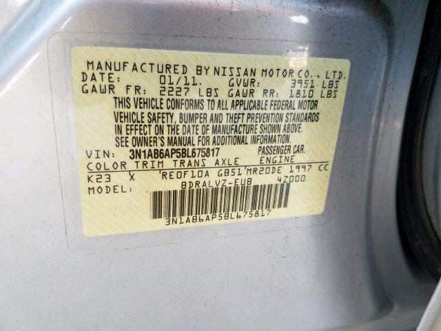 3N1AB6AP5BL675817 - 2011 NISSAN SENTRA 2.0 SILVER photo 10