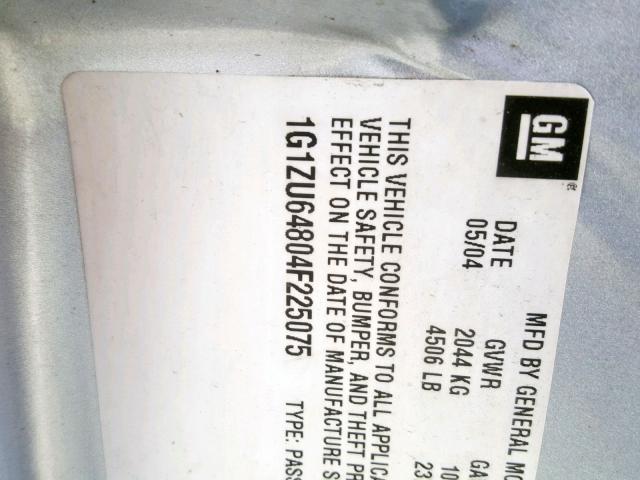 1G1ZU64804F225075 - 2004 CHEVROLET MALIBU MAX 银色 照片 10