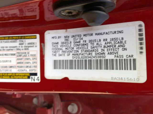 5Y2SL62834Z453892 - 2004 PONTIAC VIBE RED photo 10