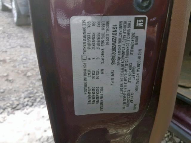 1GNDV23W28D204843 - 2008 CHEVROLET UPLANDER L 栗色 照片 10