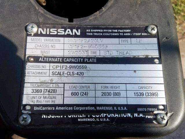 CP1F29W0559 - 2012 NISSAN FORKLIFT GRAY photo 10