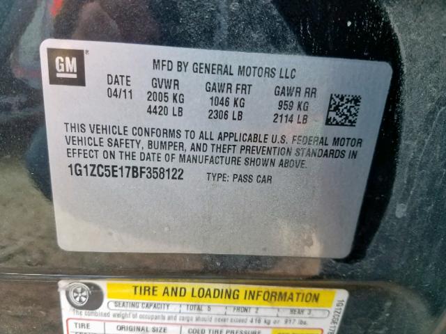 1G1ZC5E17BF358122 - 2011 CHEVROLET MALIBU 1LT BLACK photo 10