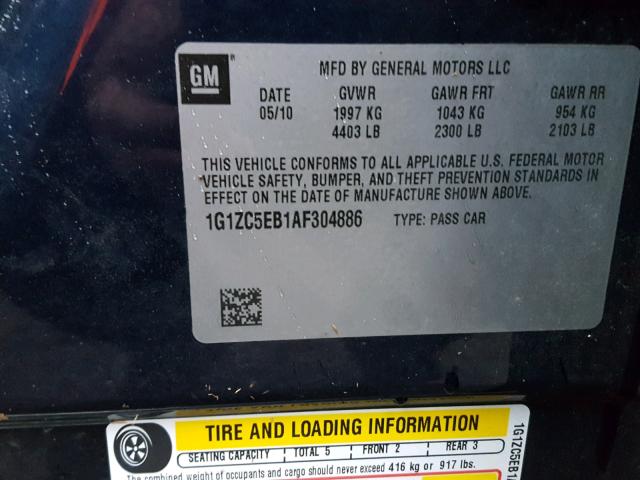 1G1ZC5EB1AF304886 - 2010 CHEVROLET MALIBU 1LT 蓝色 照片 10