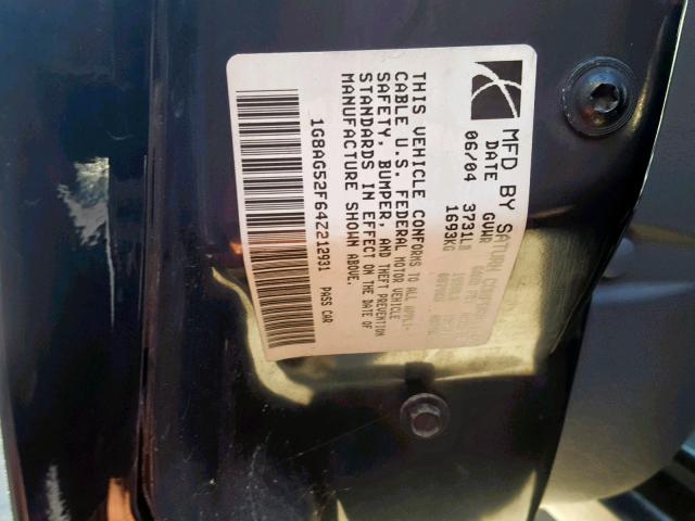 1G8AG52F64Z212931 - 2004 SATURN ION LEVEL BLACK photo 10