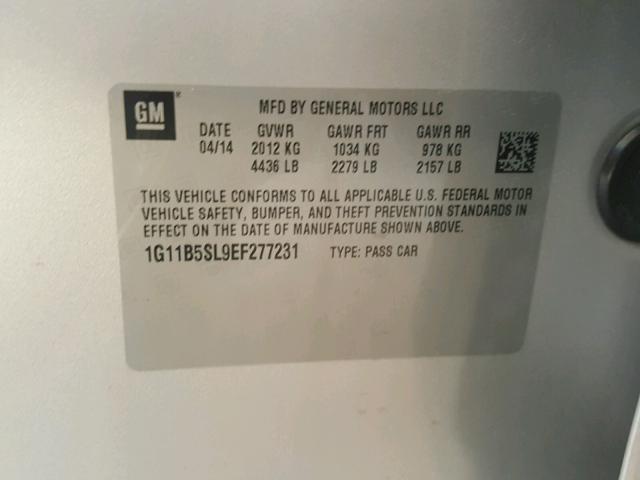 1G11B5SL9EF277231 - 2014 CHEVROLET MALIBU LS 银色 照片 10