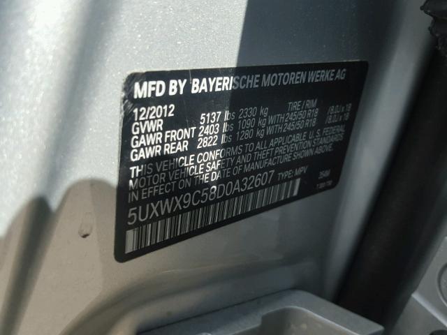 5UXWX9C58D0A32607 - 2013 BMW X3 XDRIVE2 SILVER photo 10