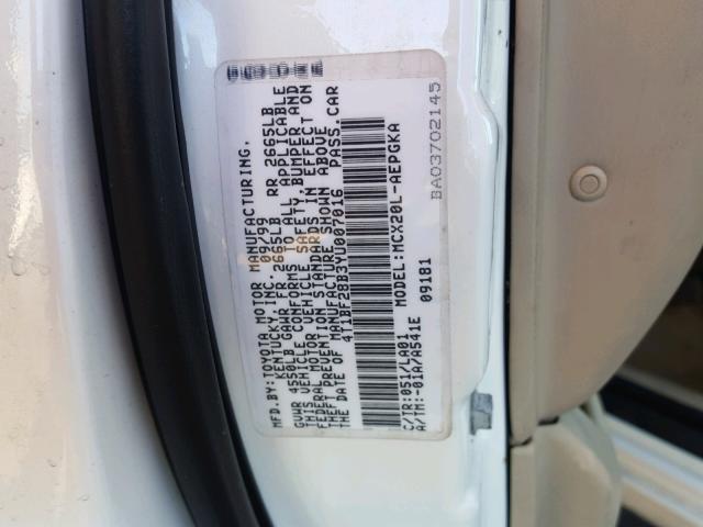 4T1BF28B3YU007016 - 2000 TOYOTA AVALON XL WHITE photo 10