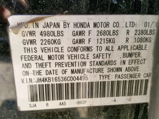 JH4KB16536C004495 - 2006 ACURA RL BLACK photo 10