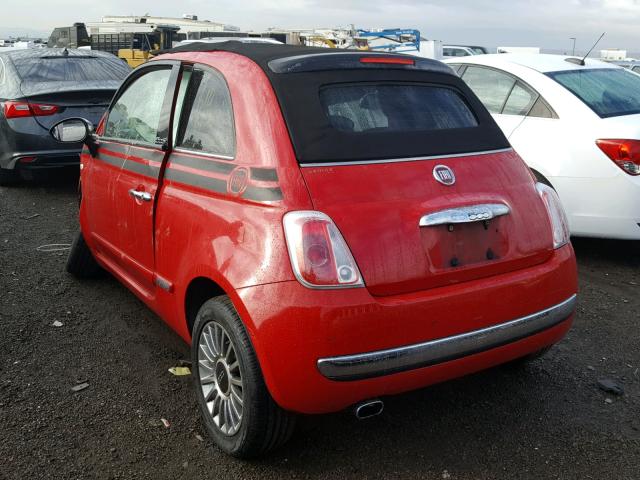 3C3CFFER7CT118936 - 2012 FIAT 500 LOUNGE RED photo 3
