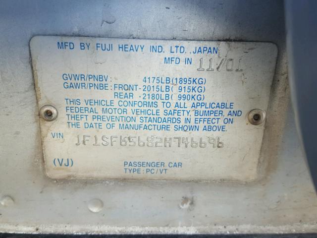 JF1SF65682H746696 - 2002 SUBARU FORESTER S 蓝色 照片 10