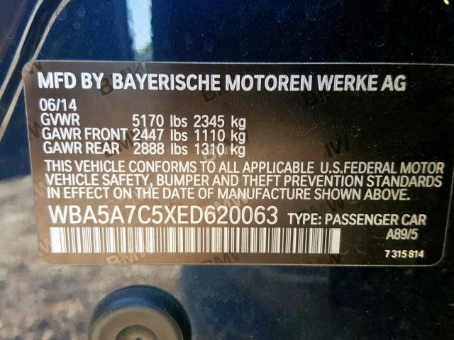 WBA5A7C5XED620063 - 2014 BMW 528 XI BLUE photo 10