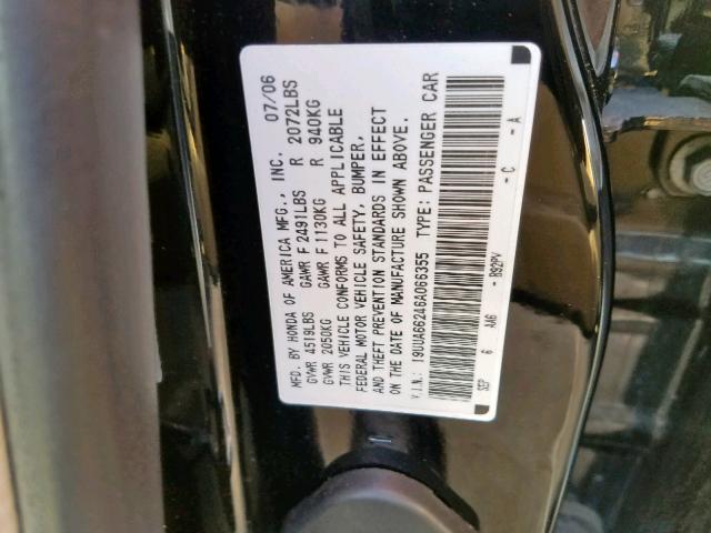 19UUA66246A066355 - 2006 ACURA 3.2TL BLACK photo 10