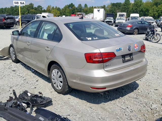 3VW2K7AJ3FM349403 - 2015 VOLKSWAGEN JETTA BASE BEIGE photo 3