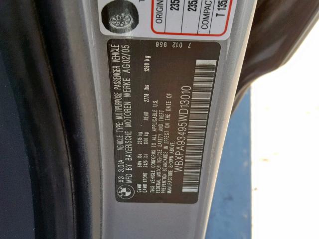 WBXPA93495WD13010 - 2005 BMW X3 3.0I GRAY photo 10