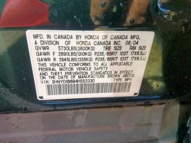 2HNYD18694H553330 - 2004 ACURA MDX TOURIN BLACK photo 10