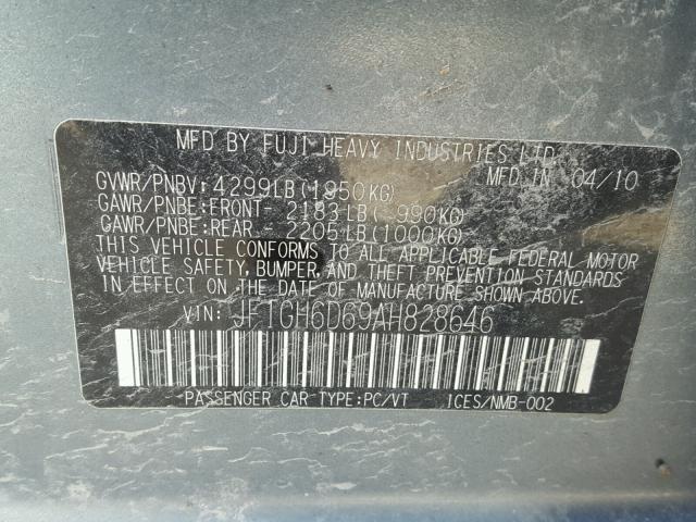 JF1GH6D69AH828646 - 2010 SUBARU IMPREZA OU BLUE photo 10