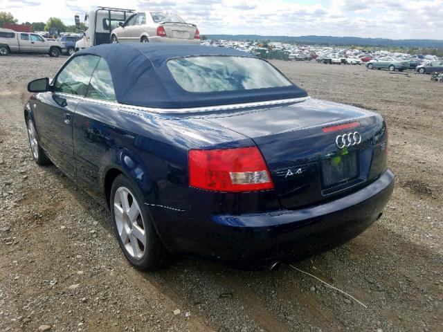 WAUAT48H54K002962 - 2004 AUDI A4 3.0 CAB BLUE photo 3