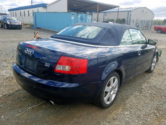 WAUAT48H54K002962 - 2004 AUDI A4 3.0 CAB BLUE photo 4