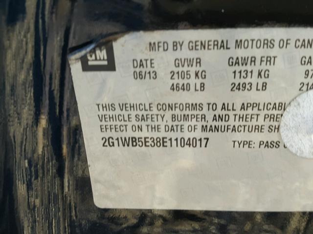 2G1WB5E38E1104017 - 2014 CHEVROLET IMPALA LIM BLACK photo 10