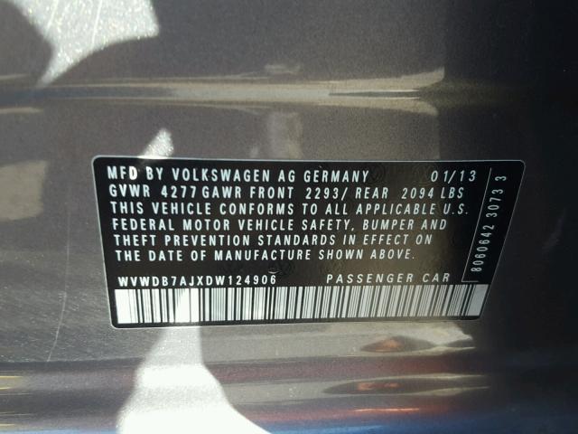 WVWDB7AJXDW124906 - 2013 VOLKSWAGEN GOLF 灰色 照片 10