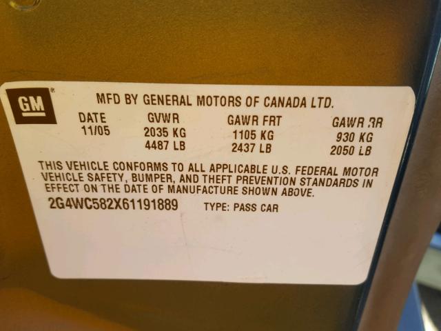 2G4WC582X61191889 - 2006 BUICK LACROSSE C GRAY photo 10