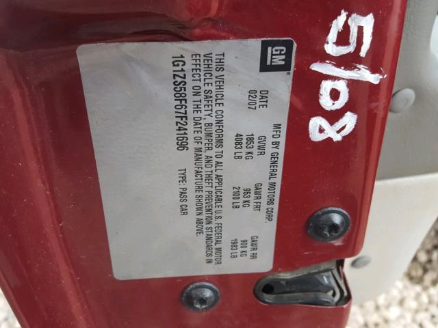 1G1ZS58F67F241696 - 2007 CHEVROLET MALIBU LS წითელი ფოტო 10