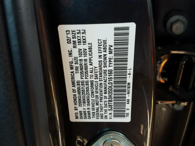 5J8TB3H35DL016160 - 2013 ACURA RDX BASE GRAY photo 10