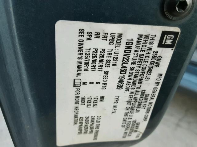 1GNDV23L45D194639 - 2005 CHEVROLET UPLANDER L Mavi foto 10